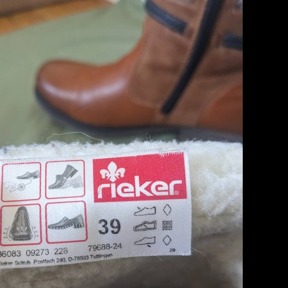 Rieker Fleece Lined Ankle Boots- Size 39- Cayenne Brown with Knitted Cuff - Picture 9 of 9